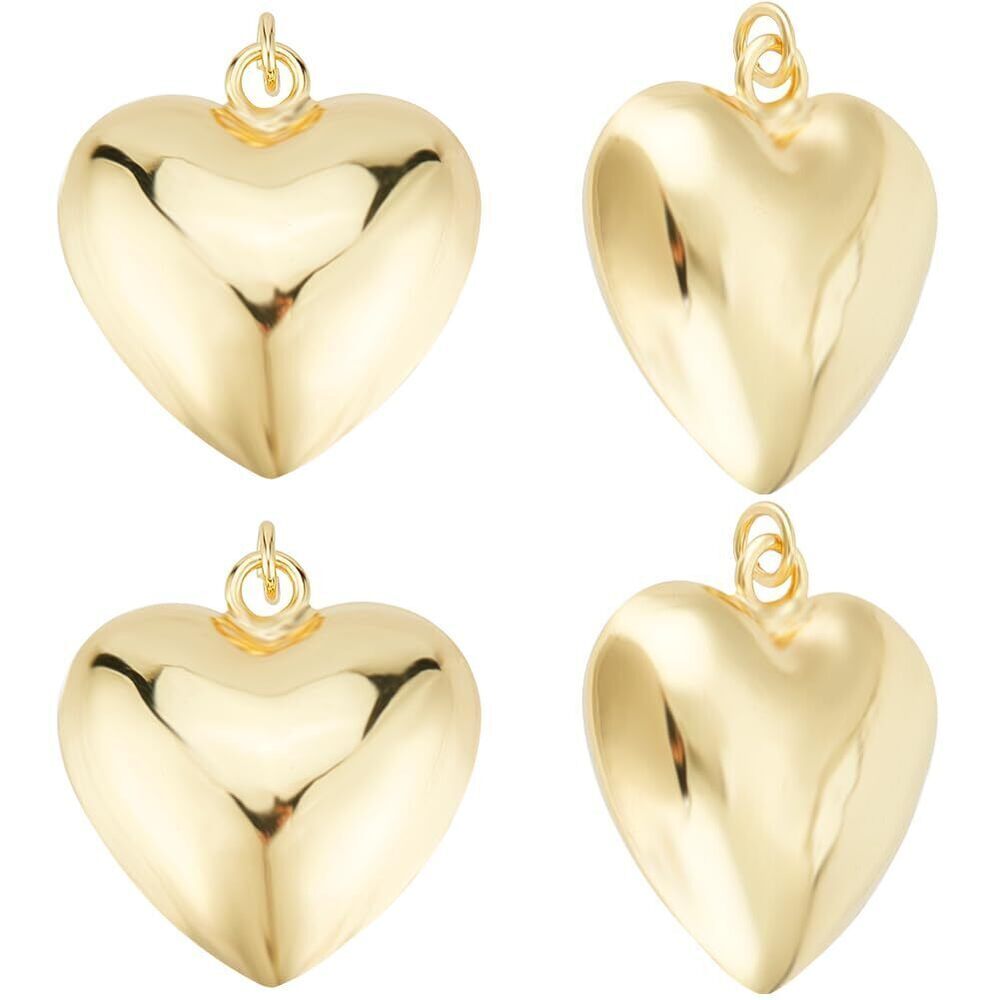 7132 1 Box 5Pcs 18K Gold Plated Brass Heart Charms 3D Heart Dangle Pendant